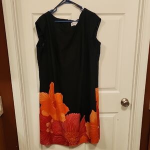 Studio I Black and Orange Sheath Midi Dress